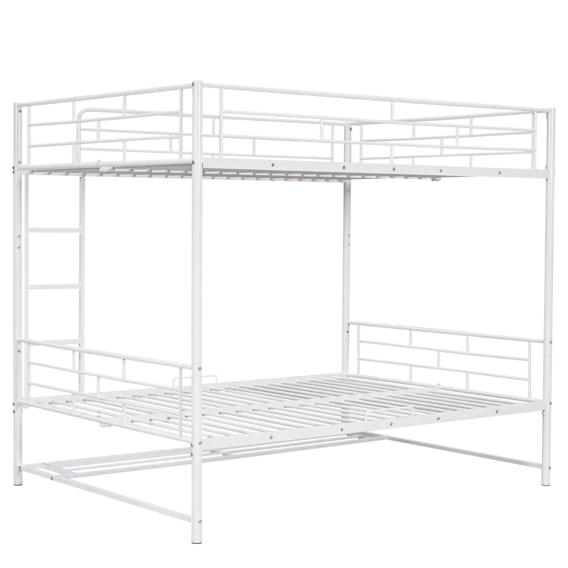 Full Over Full Metal Bunk Bed With Shelf And Guardrails, White White Steel