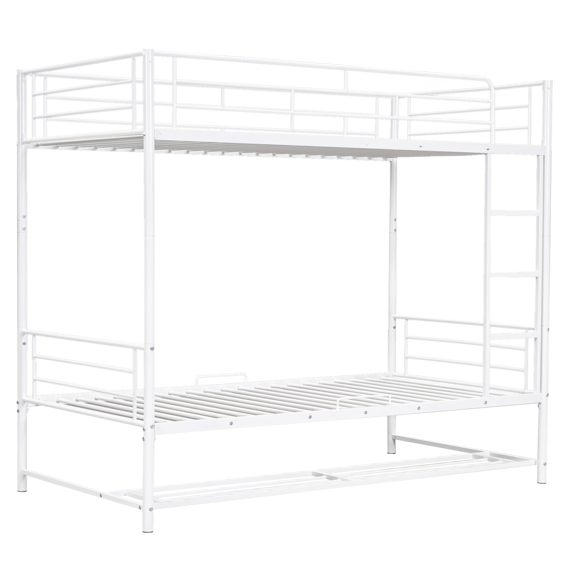 Twin Over Twin Metal Bunk Bed With Shelf And Guardrails, White White Steel