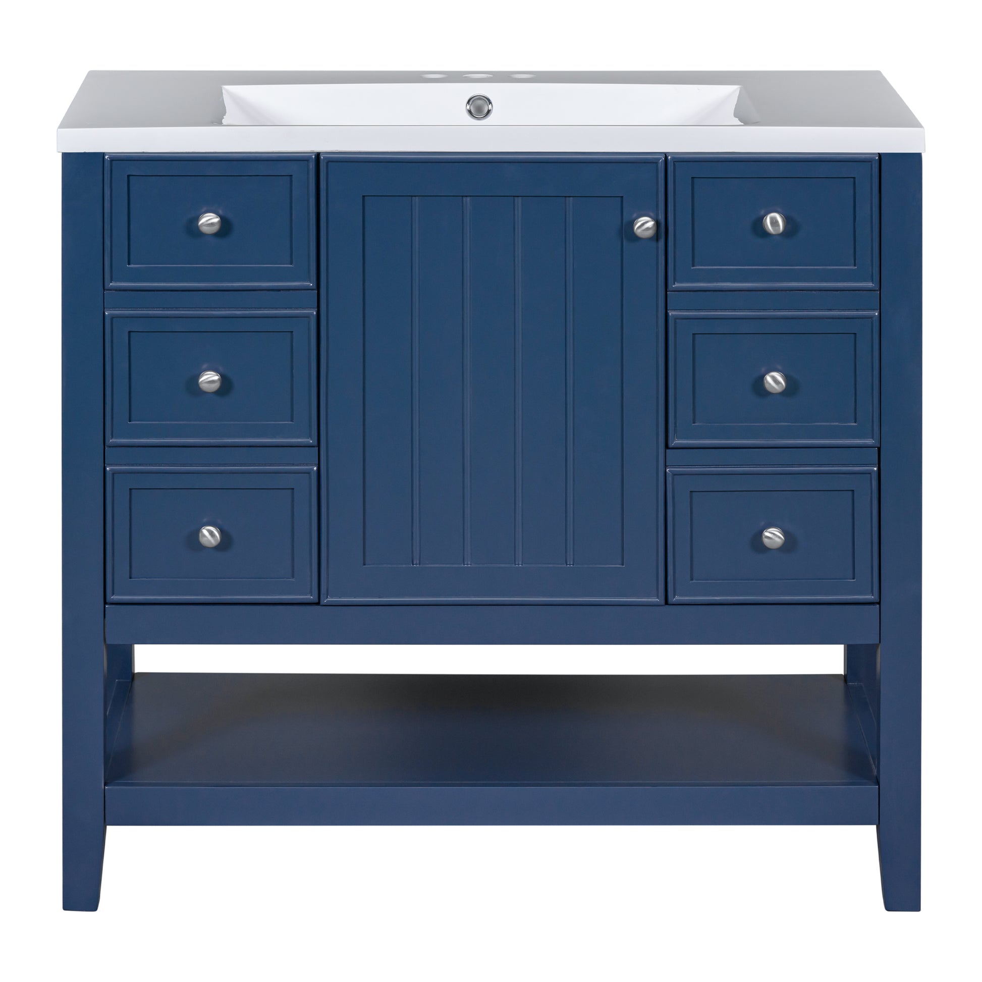 36" Bathroom Vanity With Sink Combo, One Cabinet And Three Drawers, Solid Wood And Mdf Board, Blue Blue Solid Wood Mdf