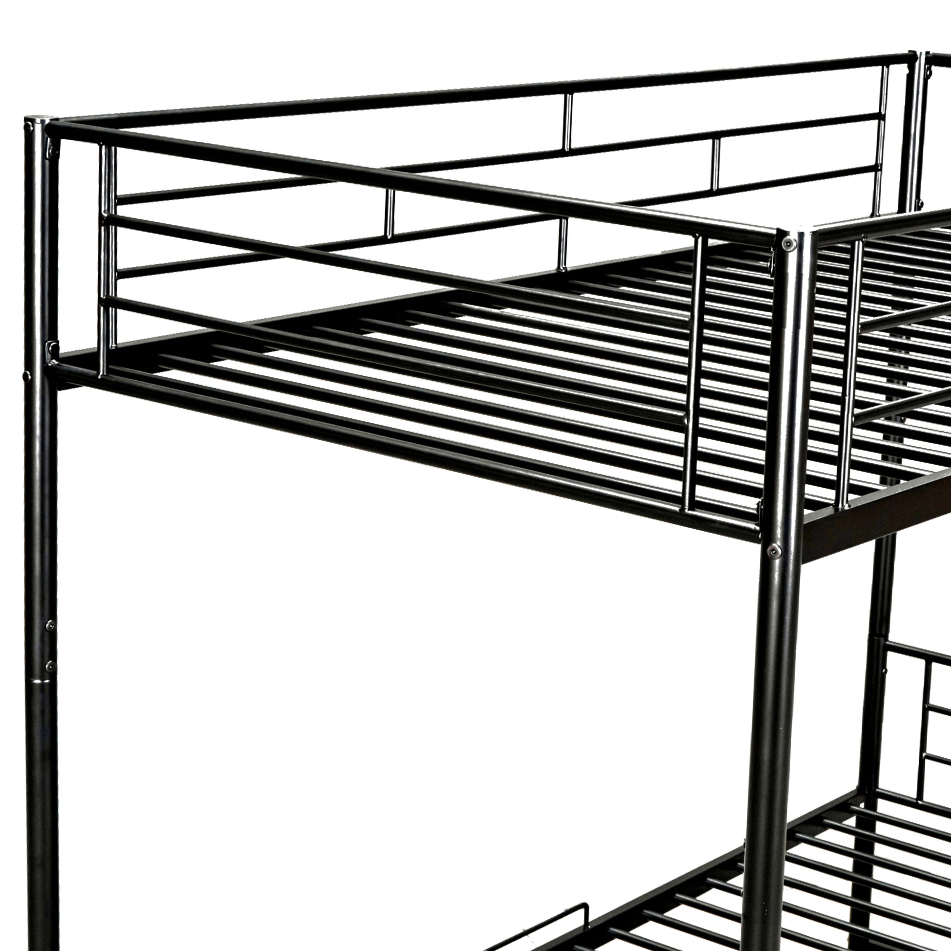 Twin Over Twin Metal Bunk Bed With Shelf And Guardrails, Black Black Steel