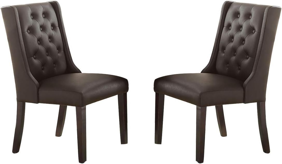 Modern Faux Leather Espresso Tufted Set Of 2 Chairs Dining Seat Chair Birch Veneer Mdf Kitchen Dining Room Espresso Brown Dining Room Foam Rectangular Classic,Contemporary,Modern Dining Chairs Birch Wing Back Mdf