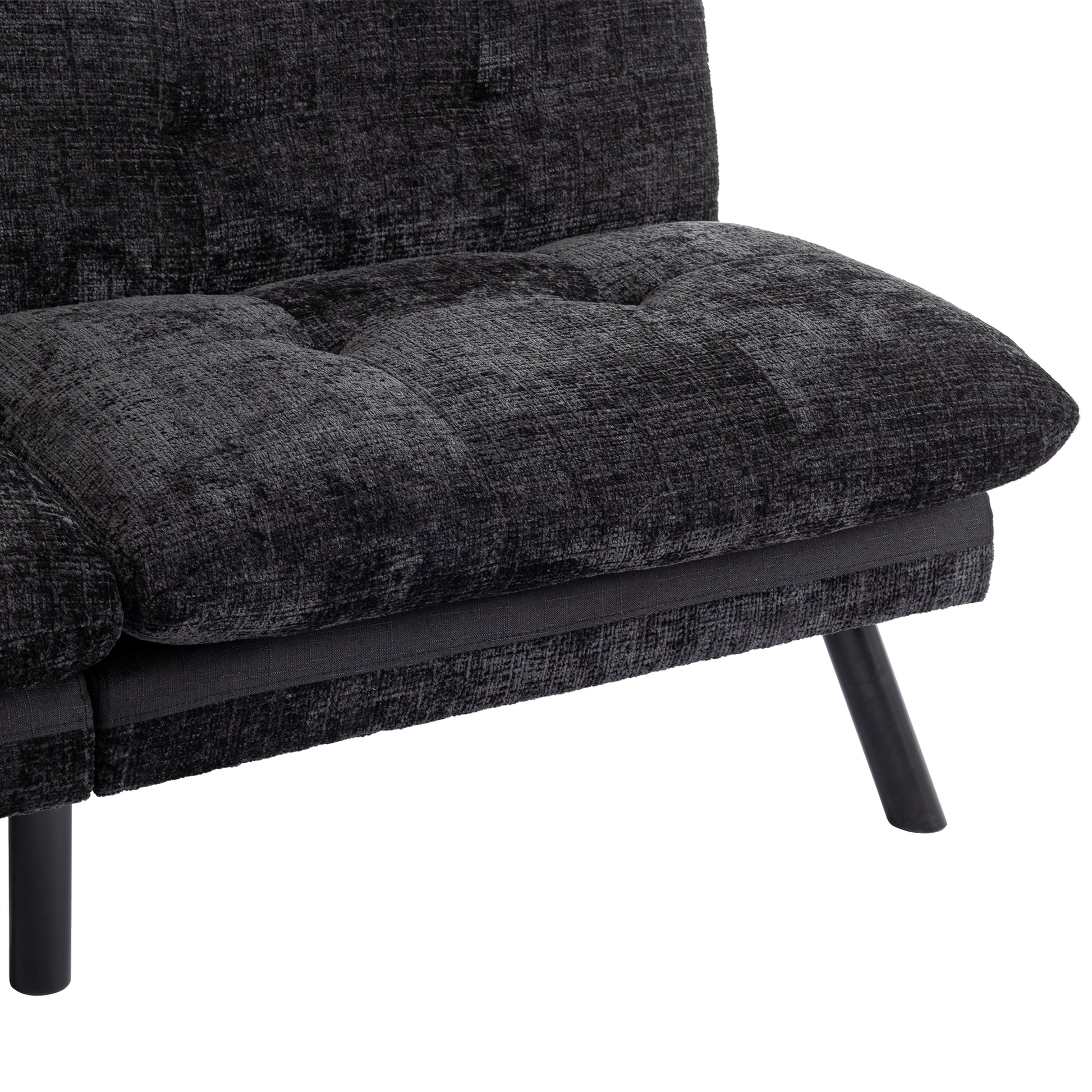 Convertible Sofa Bed Loveseat Futon Bedadjustable Lounge Couch With Metal Legs,Futon Sets For Compact Living Space Chenille Black Upholstered