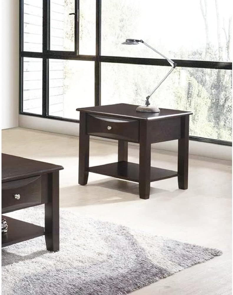 Simple Modern Look Wooden End Table Living Room Sofa Side Table Venner Drawerand Shelf Brown Brown Primary Living Space Modern Rubberwood Rectangular Drawers Coffee & End Tables Solid Wood