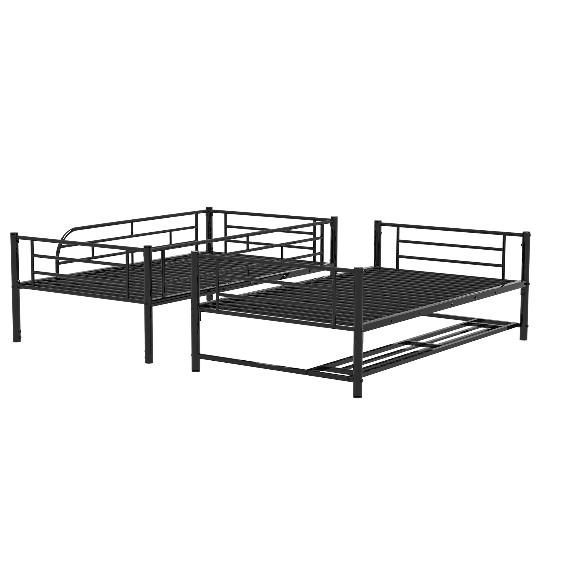 Twin Over Twin Metal Bunk Bed With Shelf And Guardrails, Black Black Steel