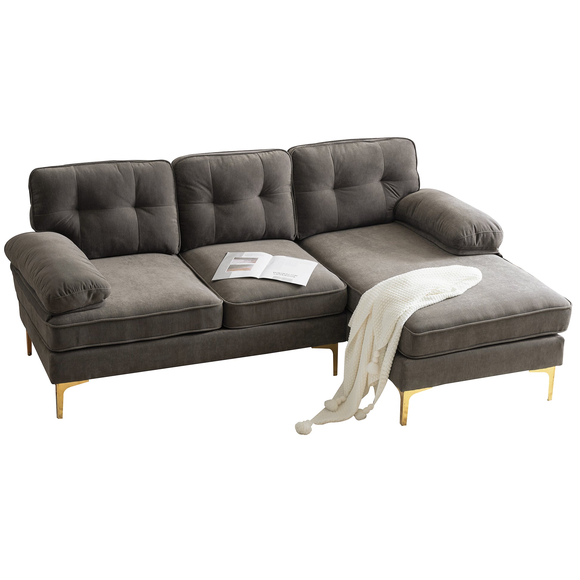 83" Modern Sectional Sofas Couches Velvet L Shaped Couches For Living Room, Bedroom, Brown Brown Foam Velvet