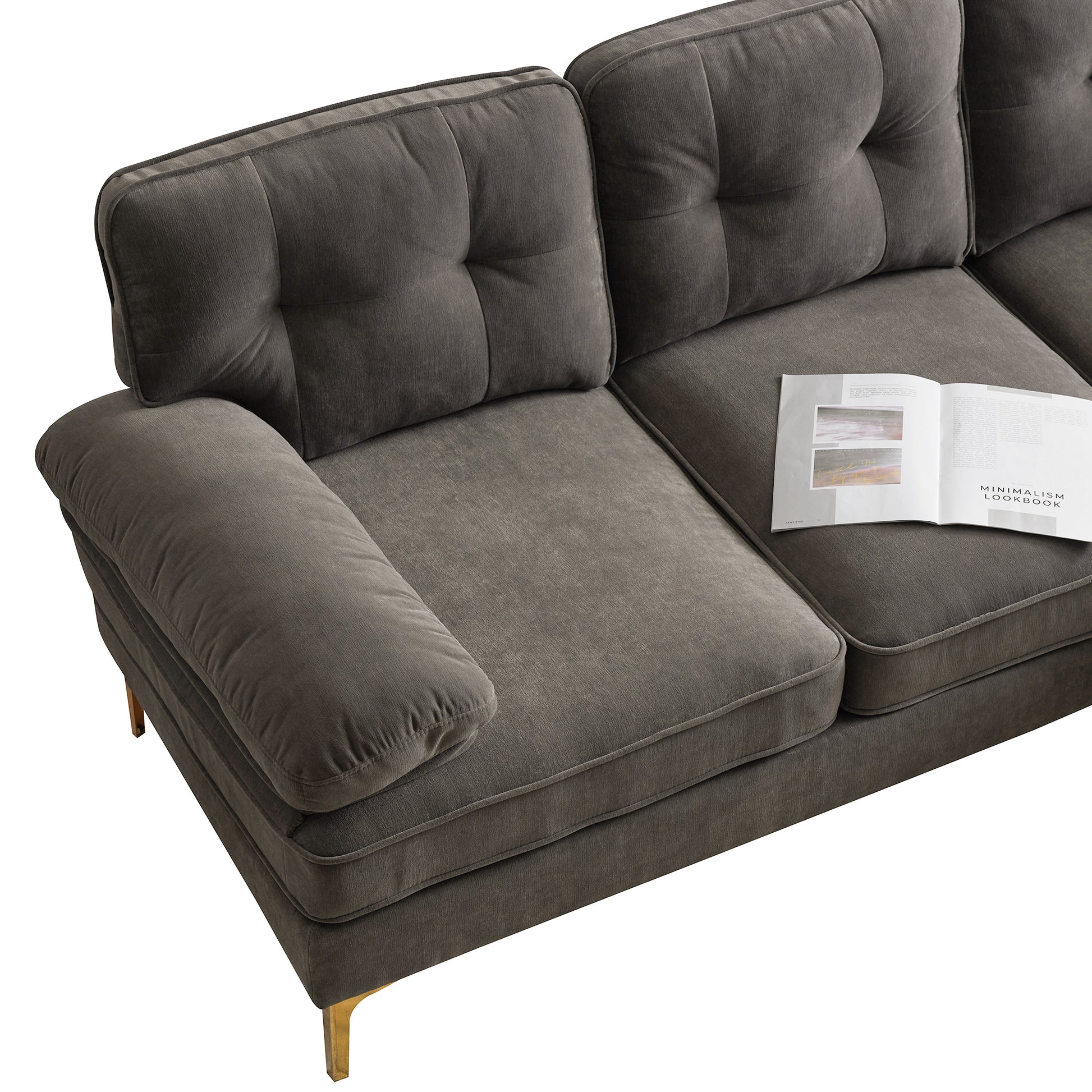 83" Modern Sectional Sofas Couches Velvet L Shaped Couches For Living Room, Bedroom, Brown Brown Foam Velvet