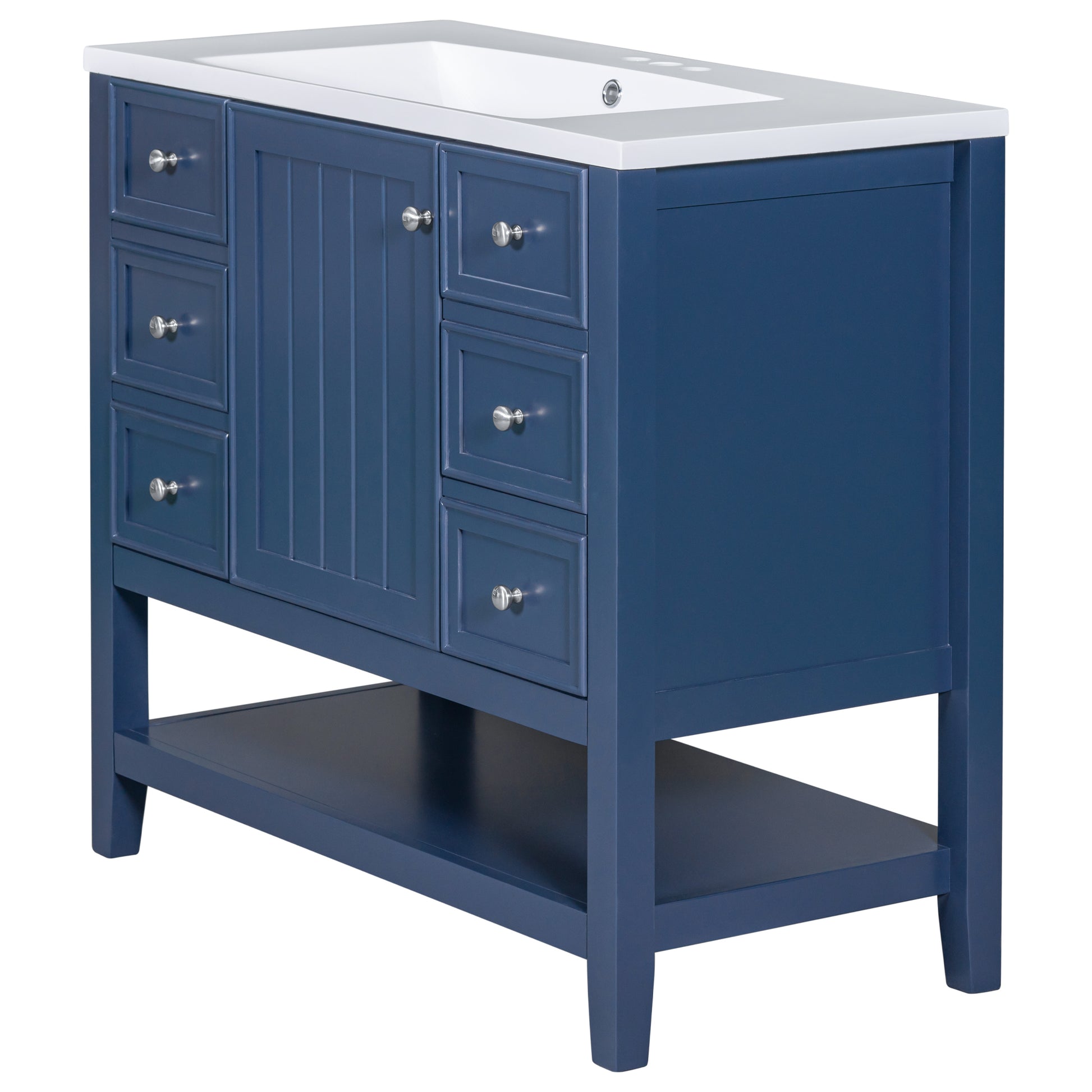 36" Bathroom Vanity With Sink Combo, One Cabinet And Three Drawers, Solid Wood And Mdf Board, Blue Blue Solid Wood Mdf