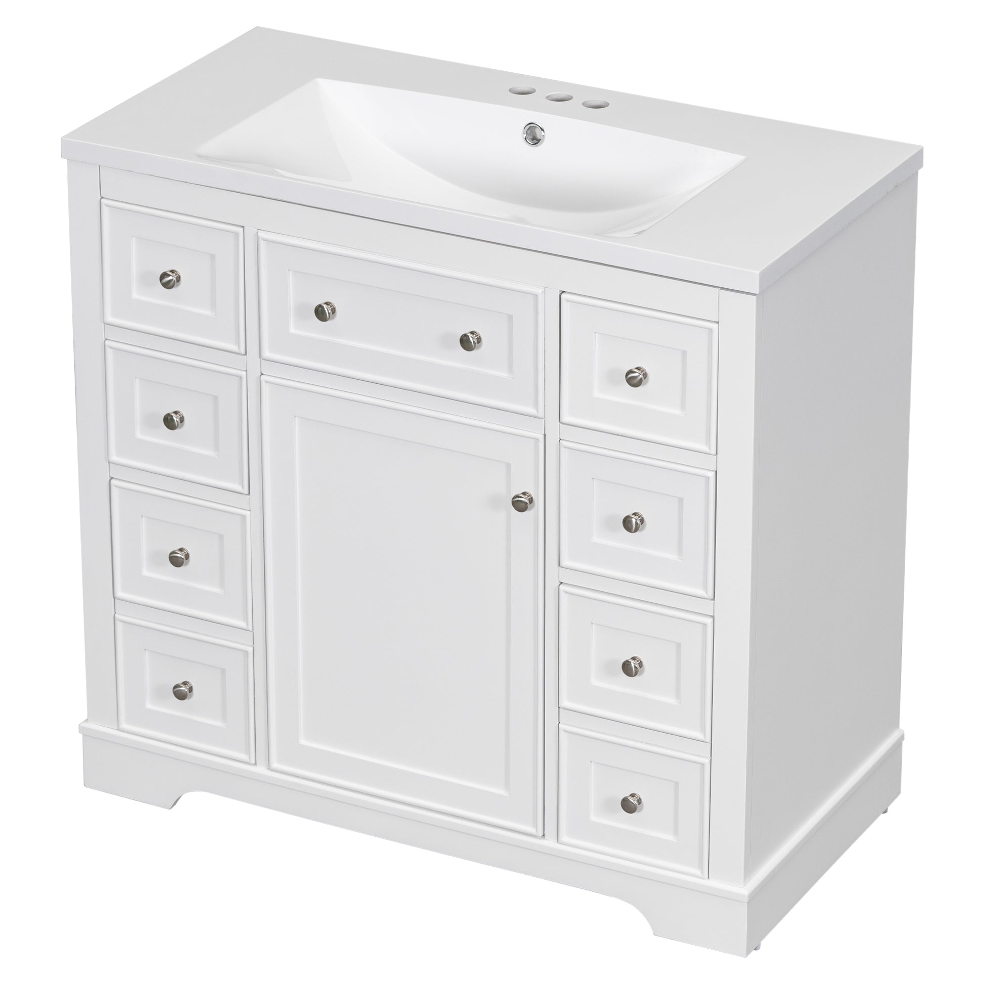 36" Bathroom Vanity With Sink Combo, One Cabinet And Six Drawers, Solid Wood And Mdf Board, White White Solid Wood Mdf