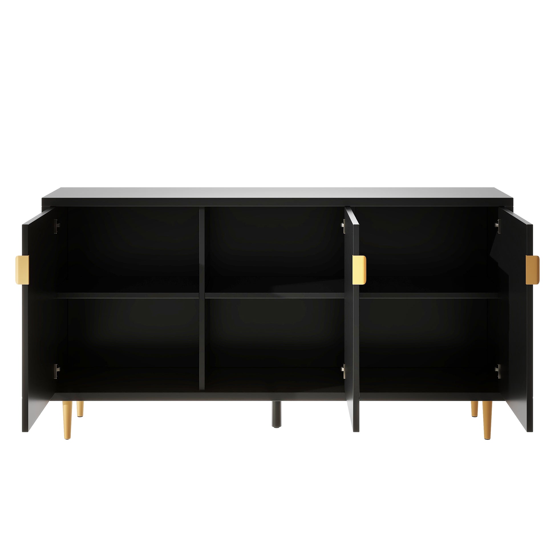 Modern Tv Stand With 3 Doors And Adjustable Shelves For Living Room, Fits Tvs Up To 70 Inches, Black Black 70 79 Inches Particle Board