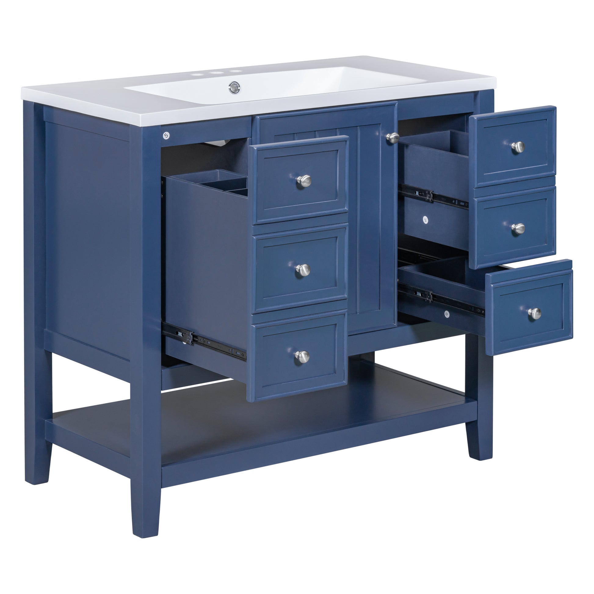 36" Bathroom Vanity With Sink Combo, One Cabinet And Three Drawers, Solid Wood And Mdf Board, Blue Blue Solid Wood Mdf