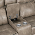 Home Theater Seating Manual Recliner With Cup Holder, Hide Away Storage, 2 Usb Ports And 2 Power Sockets For Living Room, Home Theater, Brown Brown Foam Palomino Fabric