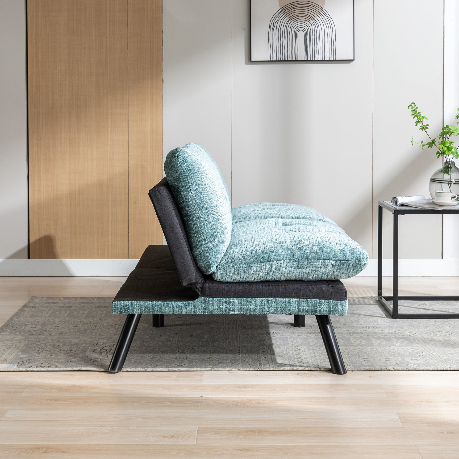 Convertible Sofa Bed Loveseat Futon Bedadjustable Lounge Couch With Metal Legs,Futon Sets For Compact Living Space Chenille Mint Green Mint Green Upholstered
