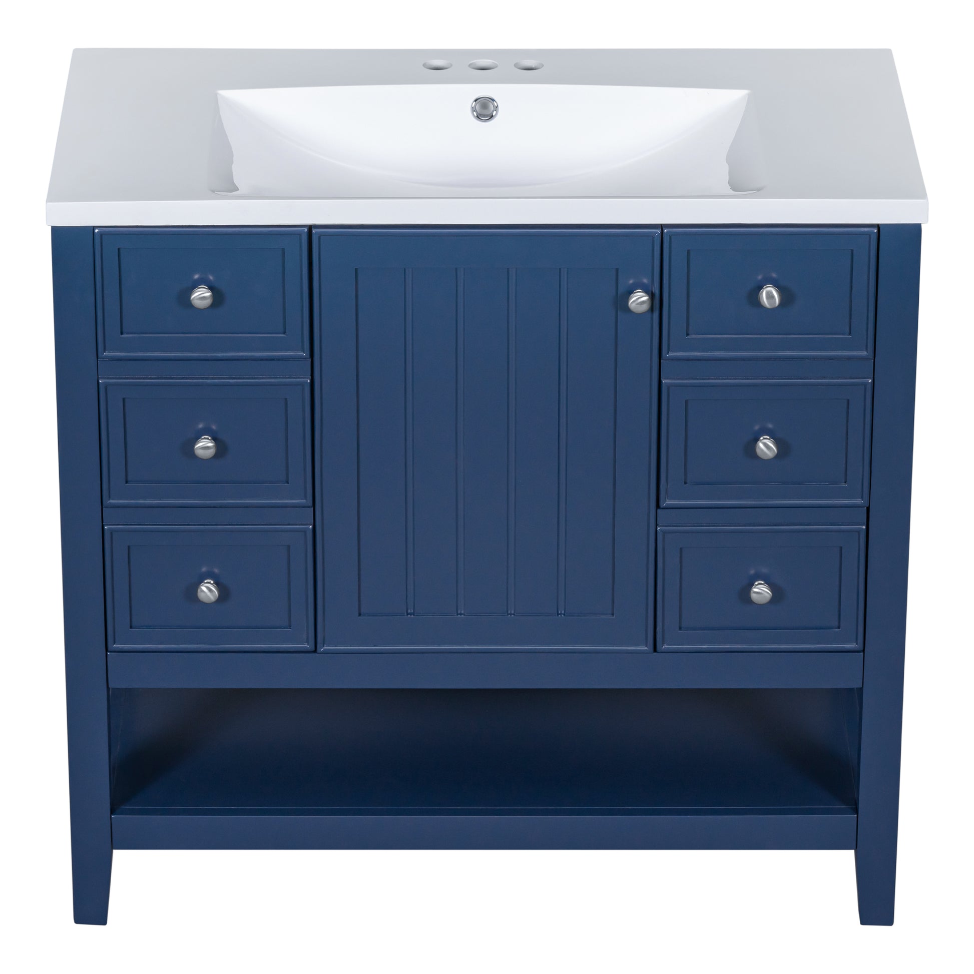 36" Bathroom Vanity With Sink Combo, One Cabinet And Three Drawers, Solid Wood And Mdf Board, Blue Blue Solid Wood Mdf