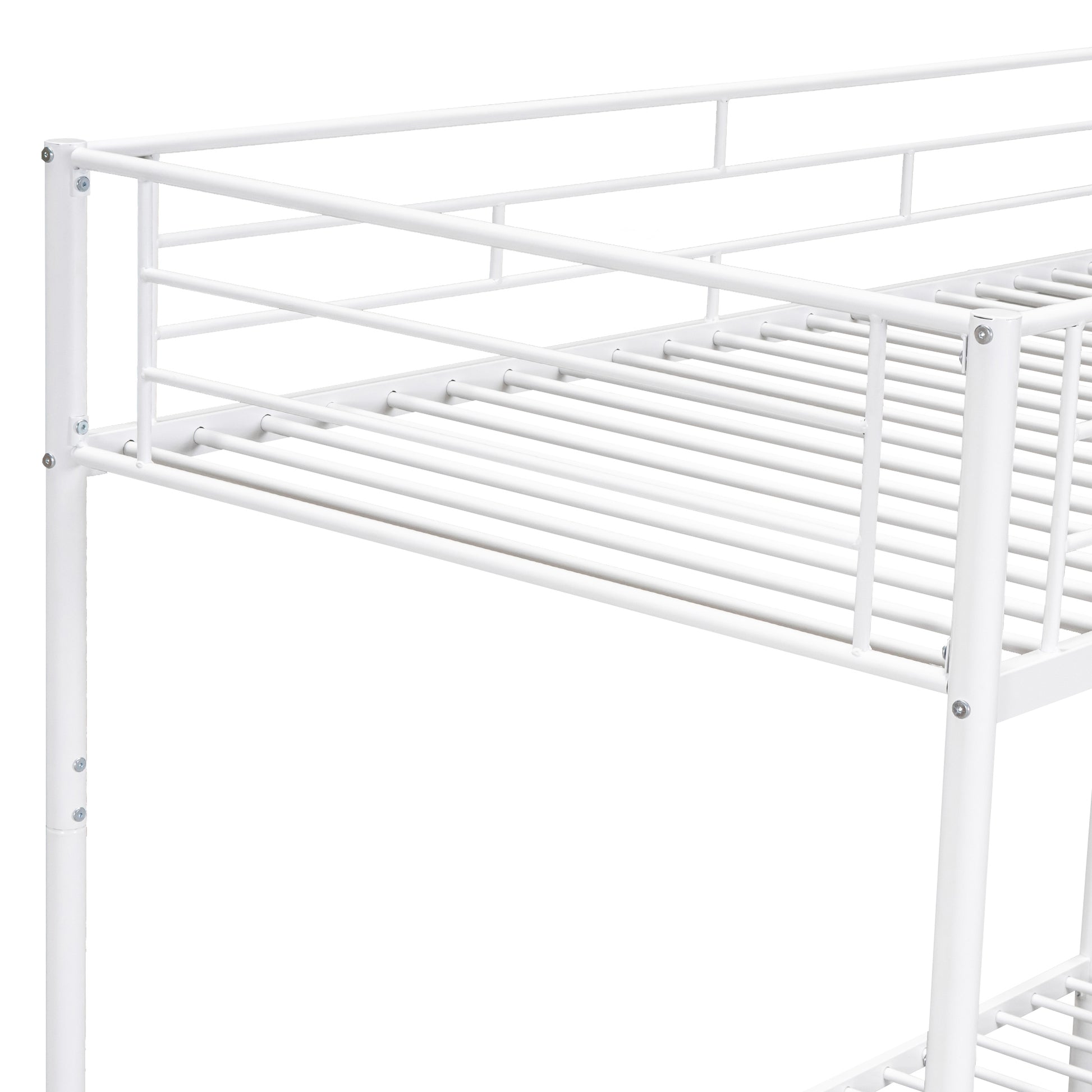 Twin Over Twin Metal Bunk Bed With Shelf And Guardrails, White White Steel