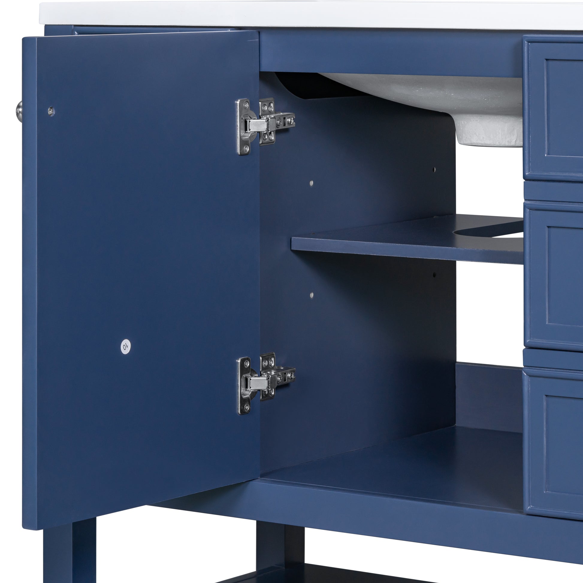 36" Bathroom Vanity Without Sink, Cabinet Base Only, One Cabinet And Three Drawers, Blue Blue Solid Wood Mdf