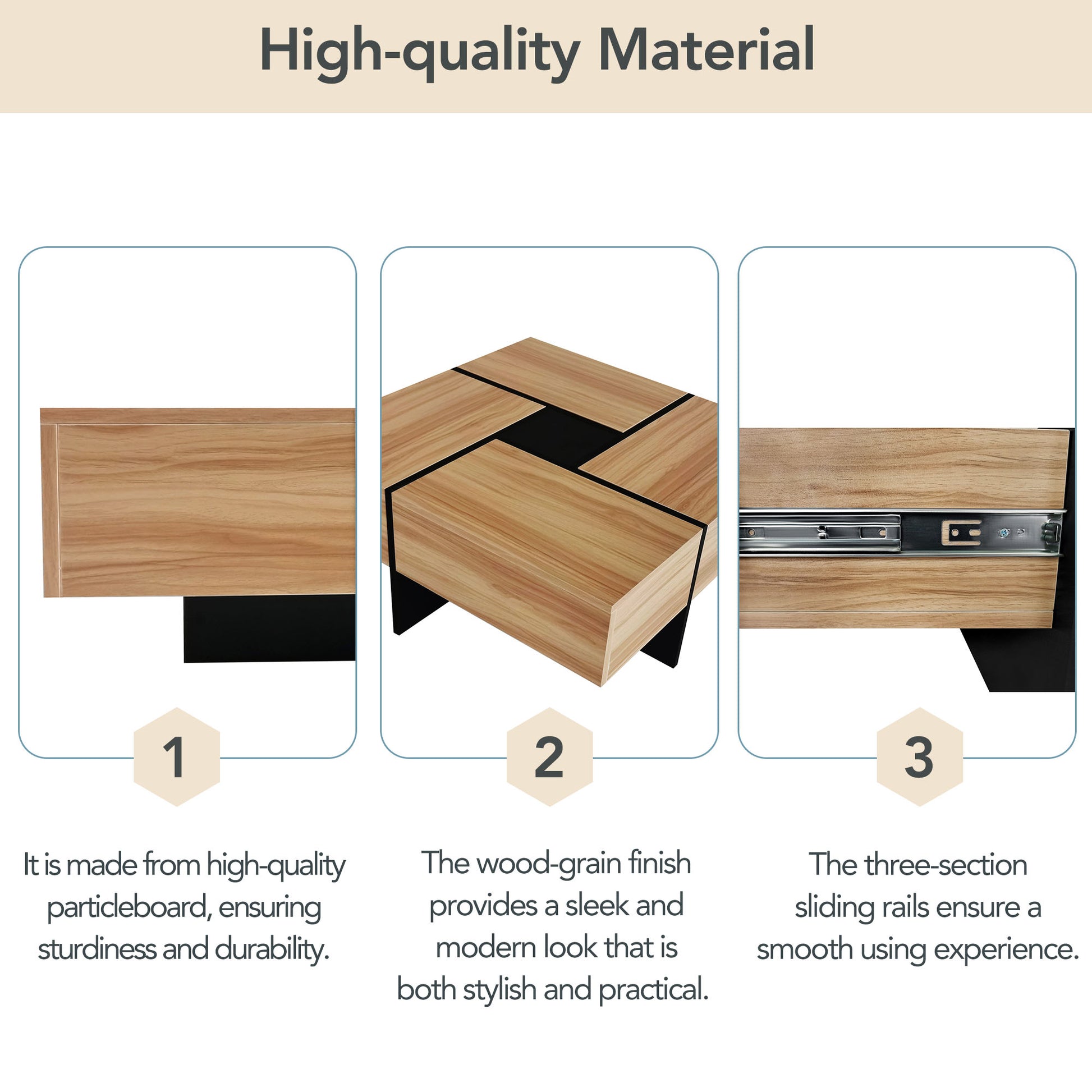 Unique Design Coffee Table With 4 Hidden Storage Compartments, Square Cocktail Table With Extendable Sliding Tabletop, Uv High Gloss Design Center Table For Living Room, 31.5"X 31.5" Brown Soft Close Drawers Primary Living Space Freestanding Square