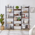 Triple Wide 5 Shelf Bookshelves Industrial Retro Wooden Style Home And Office Large Open Bookshelves, Rustic Brown 69.3 W X 11.8 D X 70.1 H Rustic Brown Particle Board