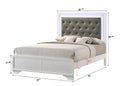 Modern White Crocodile Skin Finish Upholstered 1Pc Queen Size Led Panel Bed Faux Diamond Tufted Bedroom Furniture White Solid Wood