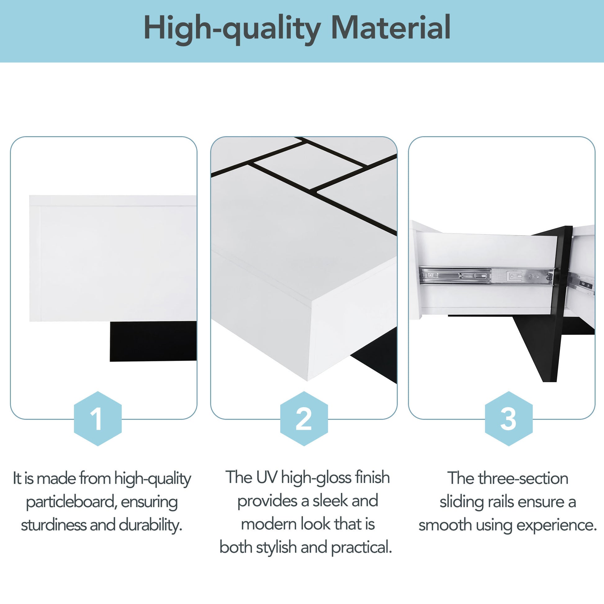 Unique Design Coffee Table With 4 Hidden Storage Compartments, Square Cocktail Table With Extendable Sliding Tabletop, Uv High Gloss Design Center Table For Living Room, 31.5"X 31.5" White Soft Close Drawers Primary Living Space Freestanding Square