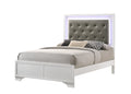 Modern White Crocodile Skin Finish Upholstered 1Pc Twin Size Youth Led Panel Bed Faux Diamond Tufted Bedroom Furniture White Solid Wood