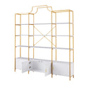 78 Inch 4 Tiers Home Office Bookcase Bookshelf, Storage Cabinet Display Shelf, X Bar Gold Frame Golden White Mdf Steel