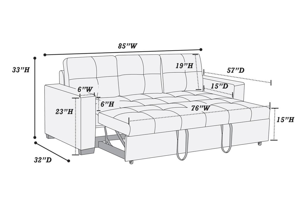 Sofa W Pull Out Bed Convertible Sofa In Blue Grey Polyfiber Hs00 F6532 Blue Grey Wood Primary Living Space Tufted Back Modern,Transitional Pine Square Arms Plywood 2 Seat