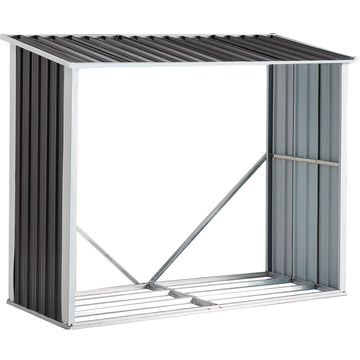 Log Storage Shed, Log Holder With Roof, Log Storage Shed, Firewood Rack For Backyard Garden Patio Porch, Anthracite Galvanized Steel 70.9" Dark Gray Steel