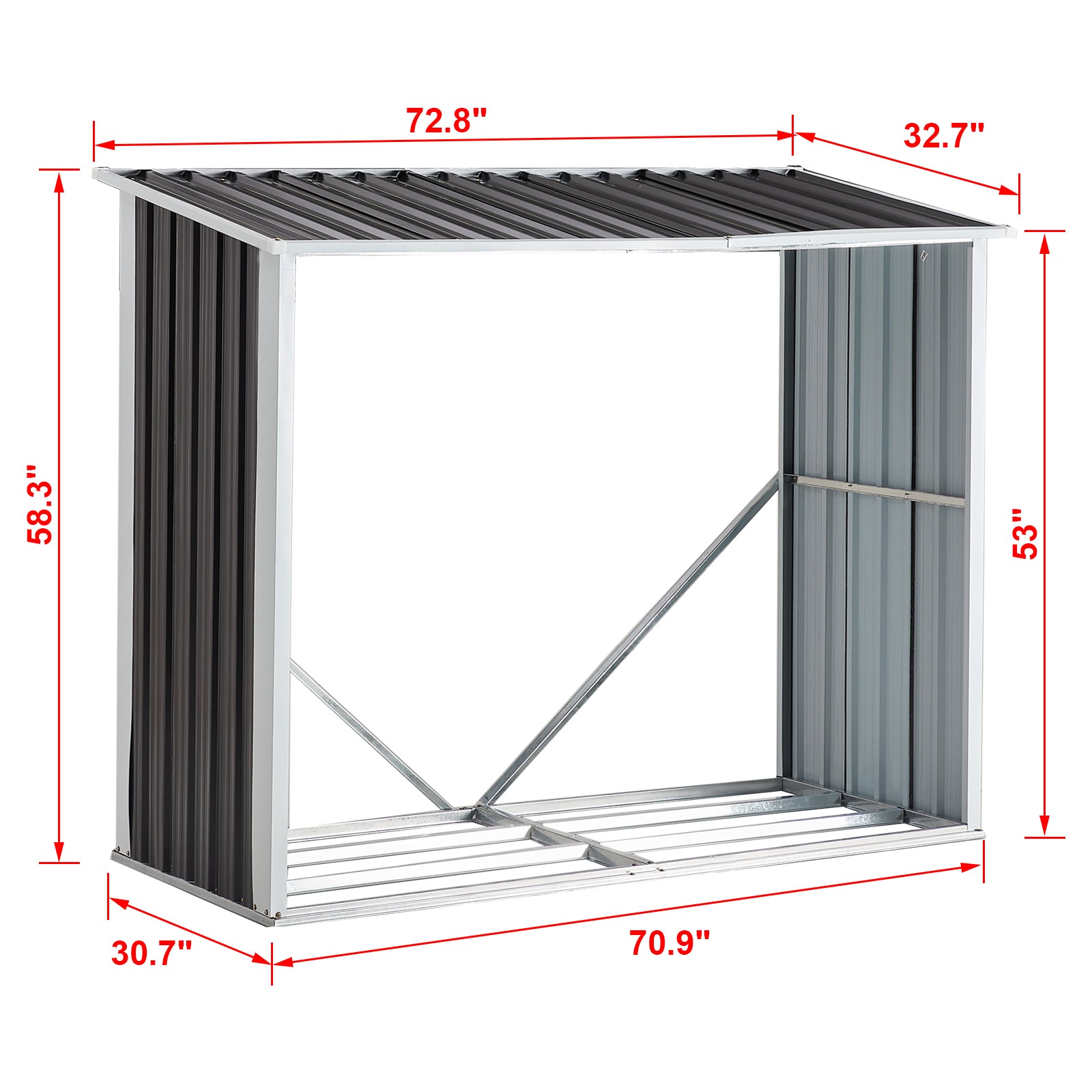Log Storage Shed, Log Holder With Roof, Log Storage Shed, Firewood Rack For Backyard Garden Patio Porch, Anthracite Galvanized Steel 70.9" Dark Gray Steel