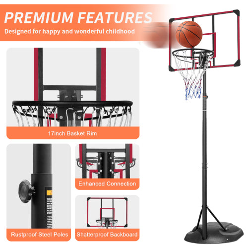 Portable Basketball Hoop Adjustable 7.5Ft 9.2Ft With 32 Inch Backboard For Youth Adults Indoor Outdoor Basketball Goal Red Black Red Iron