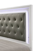Modern White Crocodile Skin Finish Upholstered 1Pc King Size Led Panel Bed Faux Diamond Tufted Bedroom Furniture Box Spring Required King White Wood Bedroom Modern Bed Frame Faux Leather Solid Wood,Wood