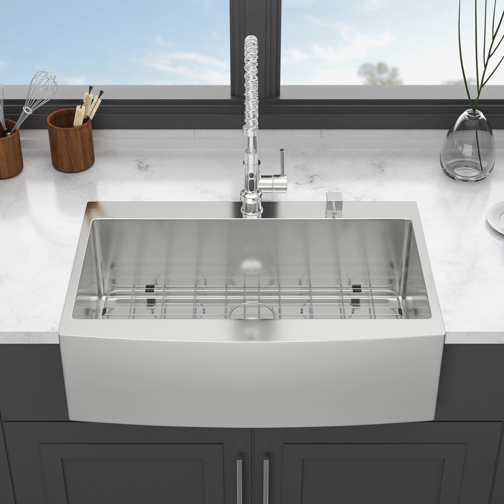 33 Drop In Farmhouse Sink 33*22*10 Inch Kitchen Sink Stainless Steel 16 Gauge Topmount Apron Front Kitchen Sink Brushed Nickel Stainless Steel