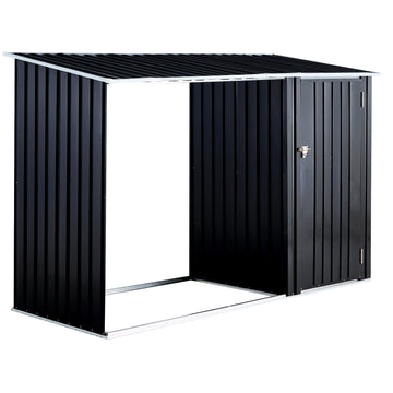 Firewood Storage Shed, Outdoor Firewood Rack, Outdoor Storage Shed With Log Holder, Firewood Shelter For Patio, Anthracite Galvanized Steel Dark Gray Steel