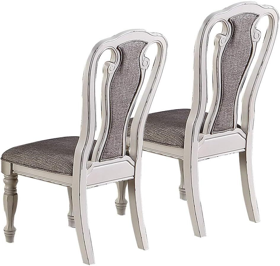Antique White Set Of 2 Dining Chairs Grey Upholstered Tufted Unique Design Chairs Back Cushion Seat Dining Room Grey Dining Room Contemporary,Transitional Dining Chairs Rubberwood Tufted Back Solid Wood