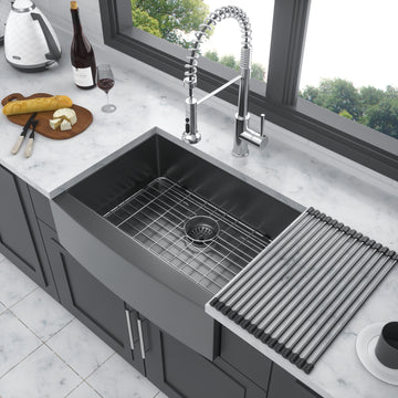 27 Gunmetal Black Farmhouse Sink 27*21*10 Inch Kitchen Sink Stainless Steel 16 Gauge Apron Front Kitchen Sink Gunmetal Black Stainless Steel