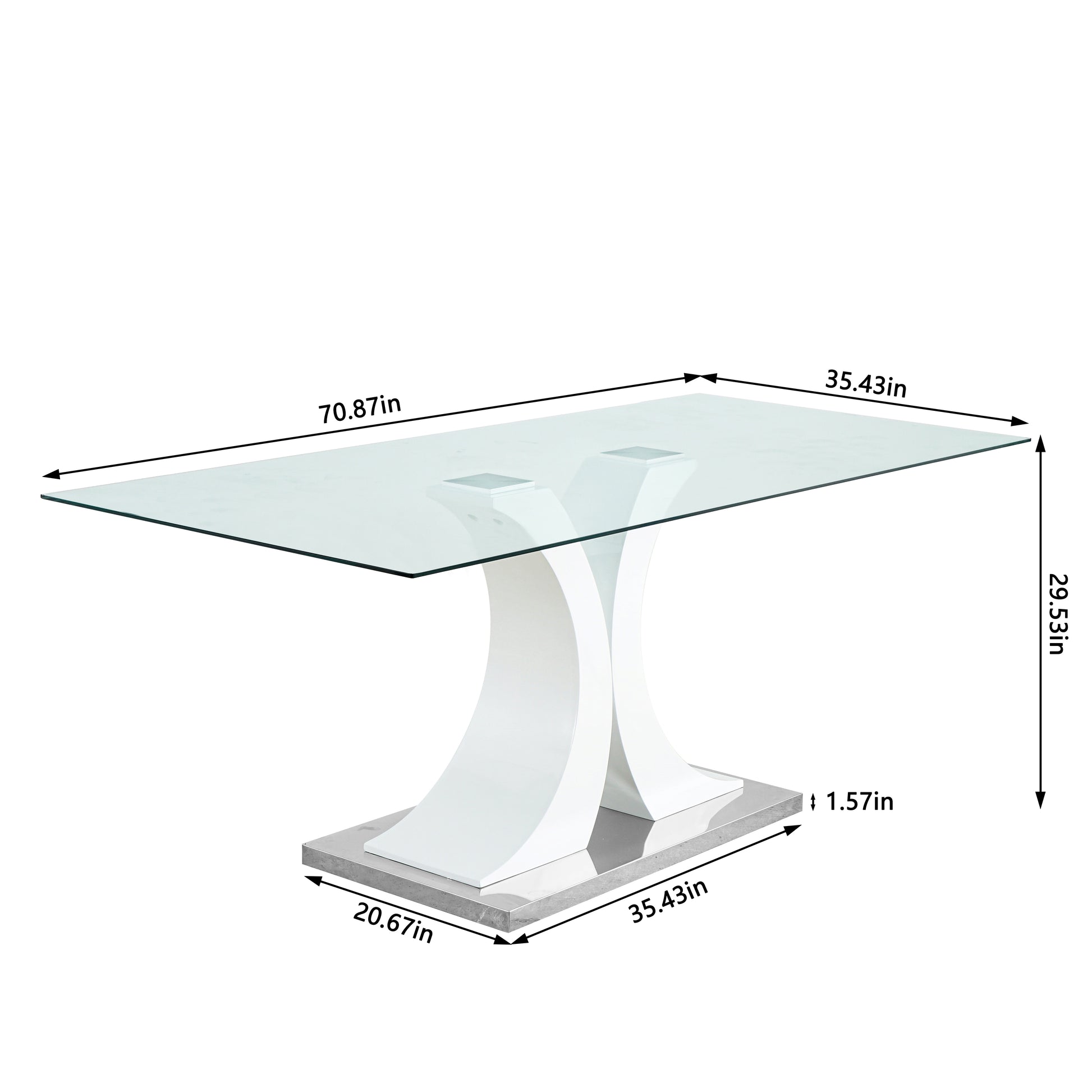 Modern Style Glass Dining Table, Elegant Transparent Design, Solid Support Base, Grey Dining Chair Set, Plated Chair Legs, Suitable For Restaurant Kitchen Use Set Of 9 Gray Pu Seats 8 Mdf Metal