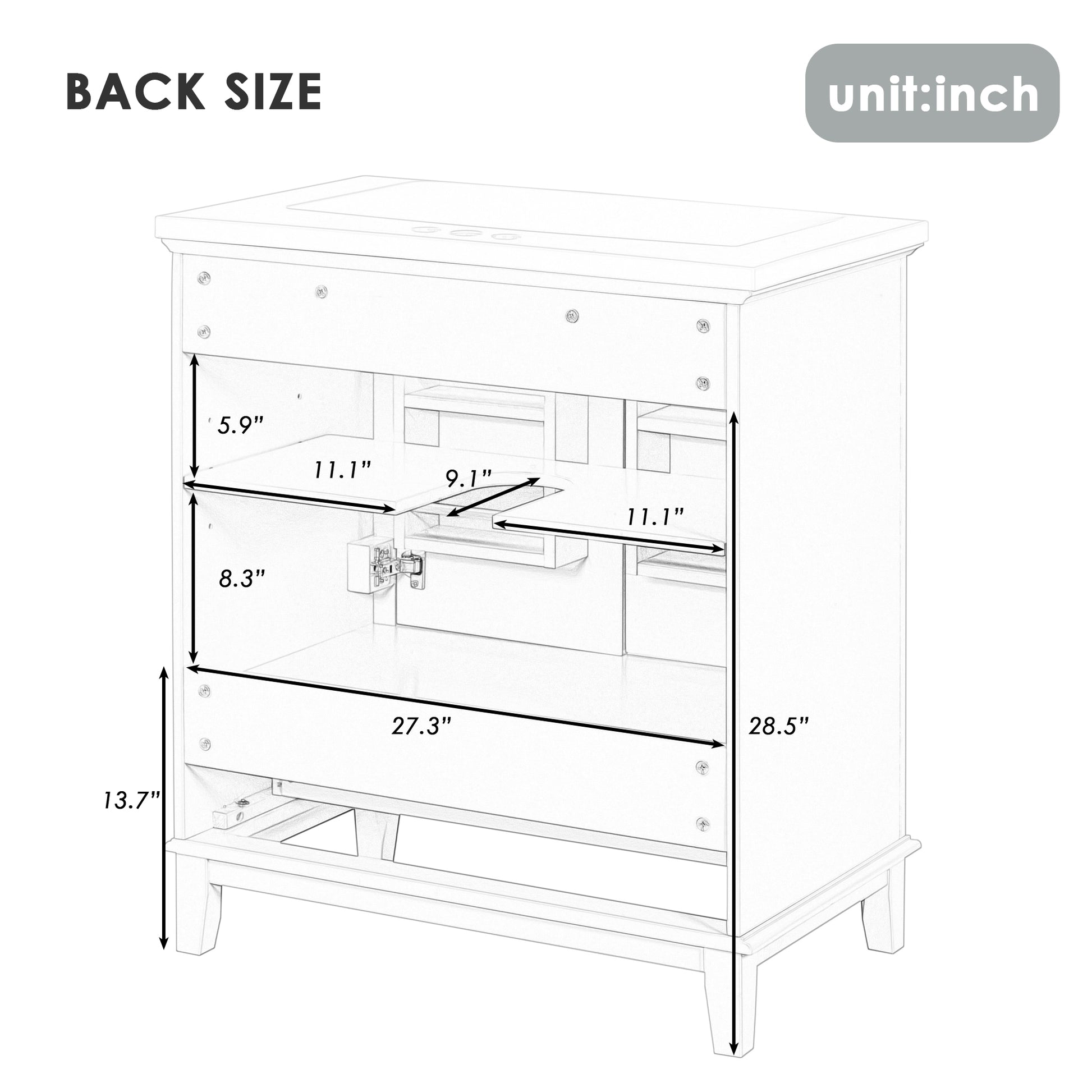 30" Bathroom Vanity Without Sink, Base Only, Multi Functional Bathroom Cabinet With Doors And Drawer, Solid Frame And Mdf Board, Black Black Solid Wood Mdf