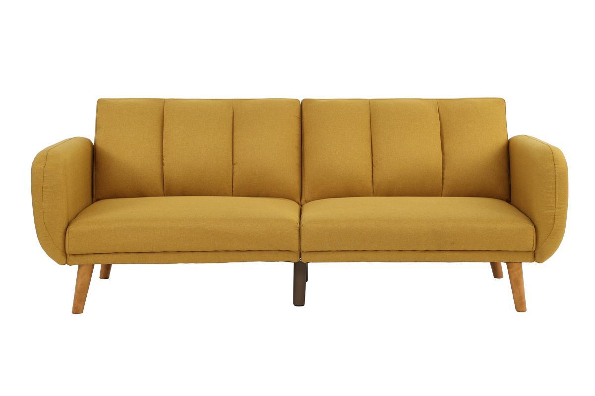 Elegant Modern Sofa Mustard Color Polyfiber 1Pc Sofa Convertible Bed Wooden Legs Living Room Lounge Guest Furniture Mustard Primary Living Space Cushion Back Contemporary,Mid Century Modern,Modern Square Arms Fabric 2 Seat