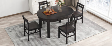 Farmhouse 5 Piece Extendable Round Dining Table Set With Storage Drawers And 4 Dining Chairs,16" Removable Leaf, Espresso Espresso Wood Dining Room Extendable Rubberwood Round Dining Table With Chair Wood Wood Espresso Ladder Back Seats 4 42 Inches