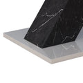 Modern Square Dining Table, Stretchable, Printed White Marble Table Top Mdf Black X Shape Table Leg With Metal Base White Black Mdf Steel