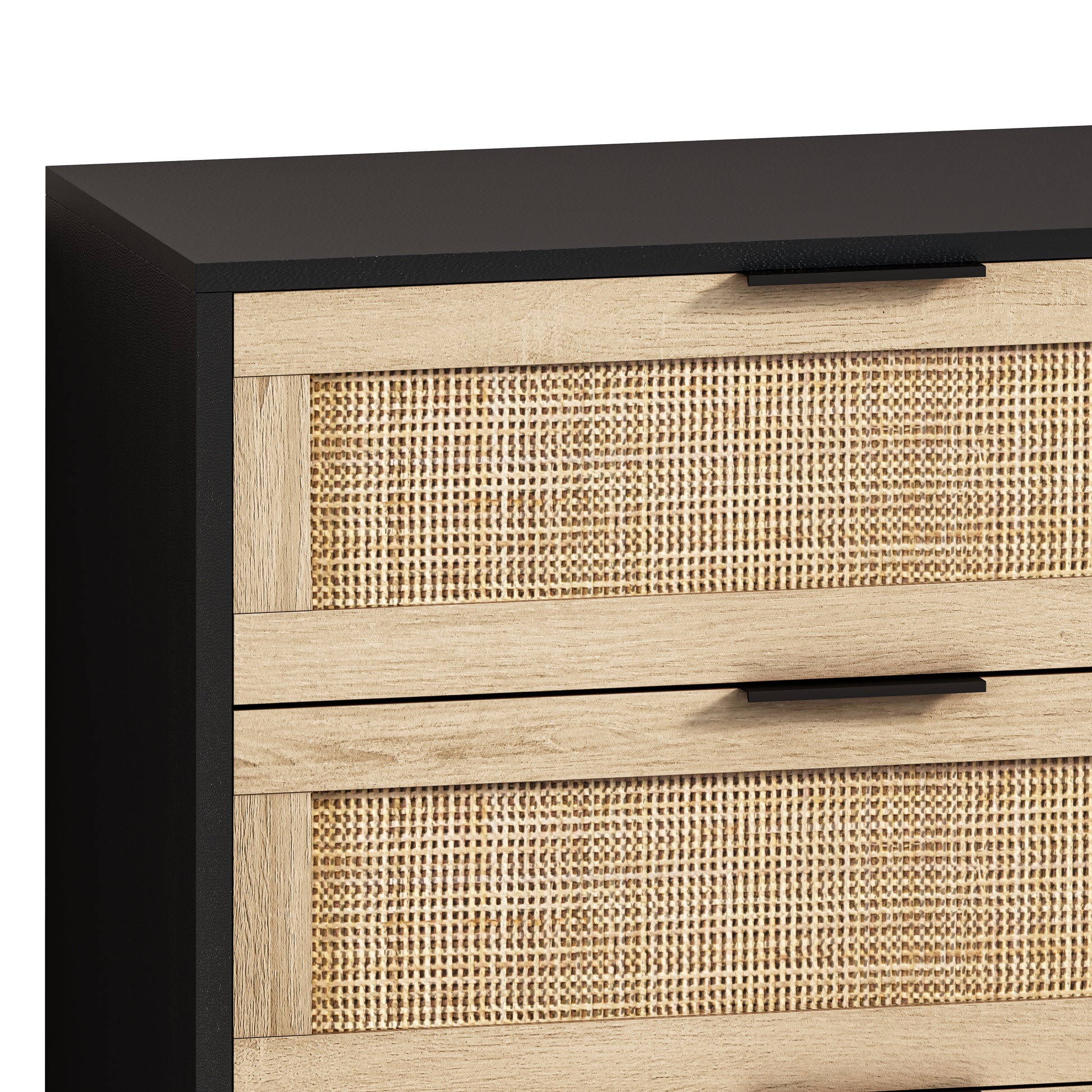 51.18"6 Drawers Rattan Storage Cabinet Rattan Drawer,For Bedroom,Living Room,Black Same Sku:W757P198981 Black Particle Board
