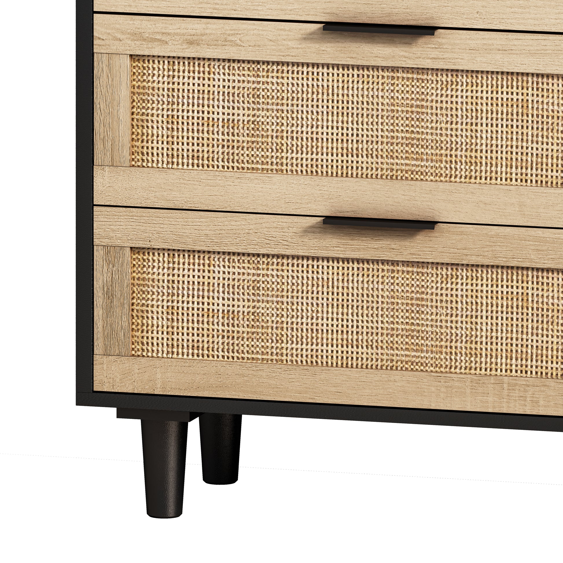 51.18"6 Drawers Rattan Storage Cabinet Rattan Drawer,For Bedroom,Living Room,Black Same Sku:W757P198981 Black Particle Board