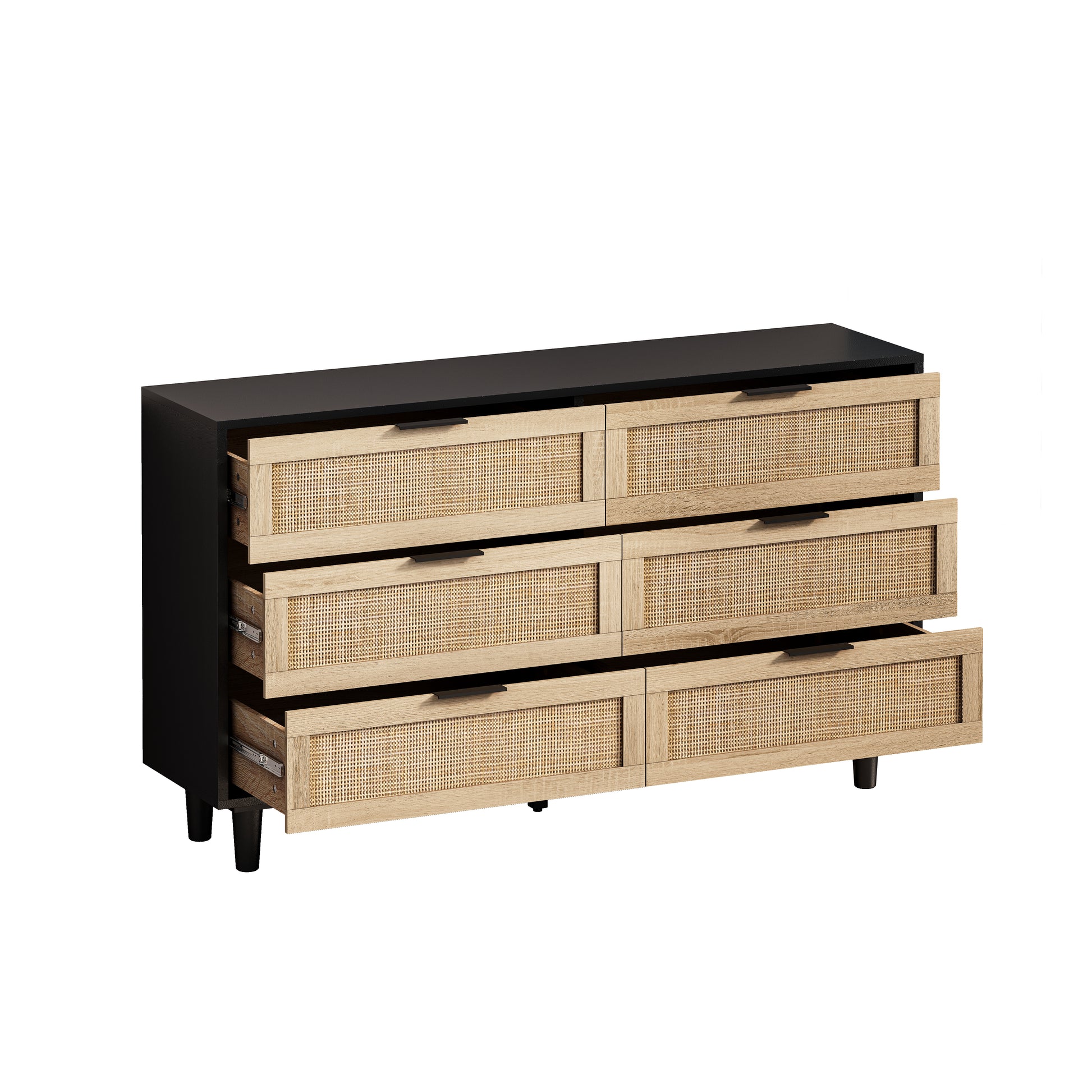 51.18"6 Drawers Rattan Storage Cabinet Rattan Drawer,For Bedroom,Living Room,Black Same Sku:W757P198981 Black Particle Board