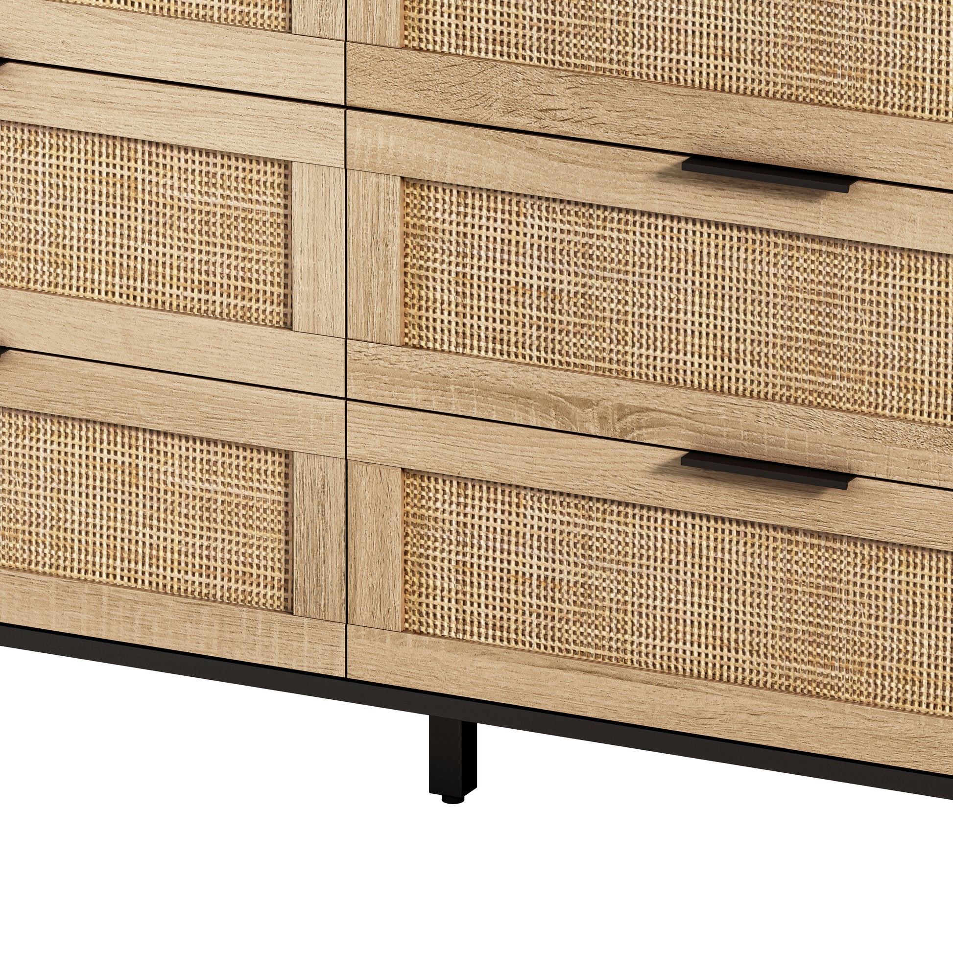 51.18"6 Drawers Rattan Storage Cabinet Rattan Drawer,For Bedroom,Living Room,Black Same Sku:W757P198981 Black Particle Board