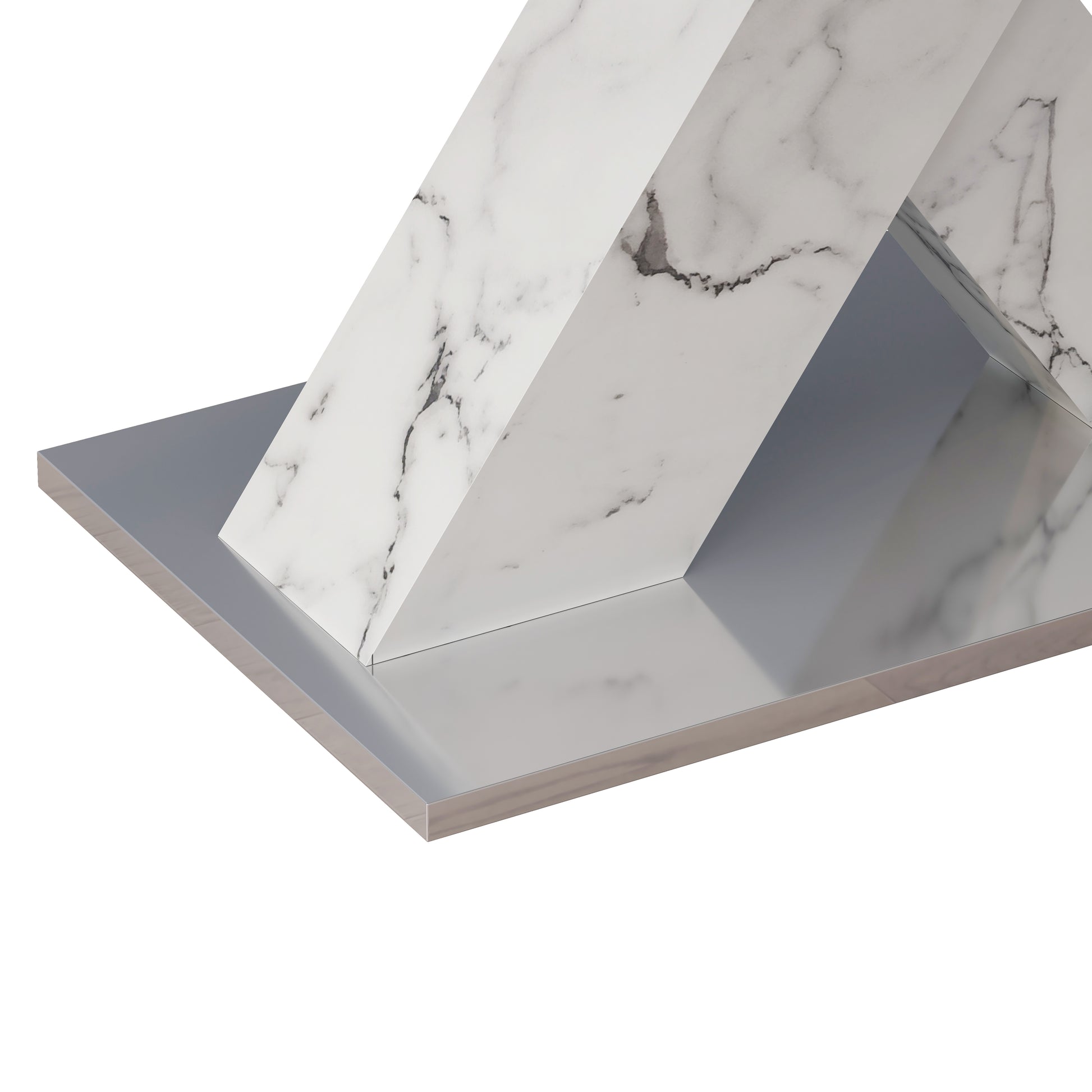 Modern Square Dining Table,Stretchable,Printed Black Marble Table Top Mdf White X Shape Table Leg With Metal Base Black White Mdf Steel