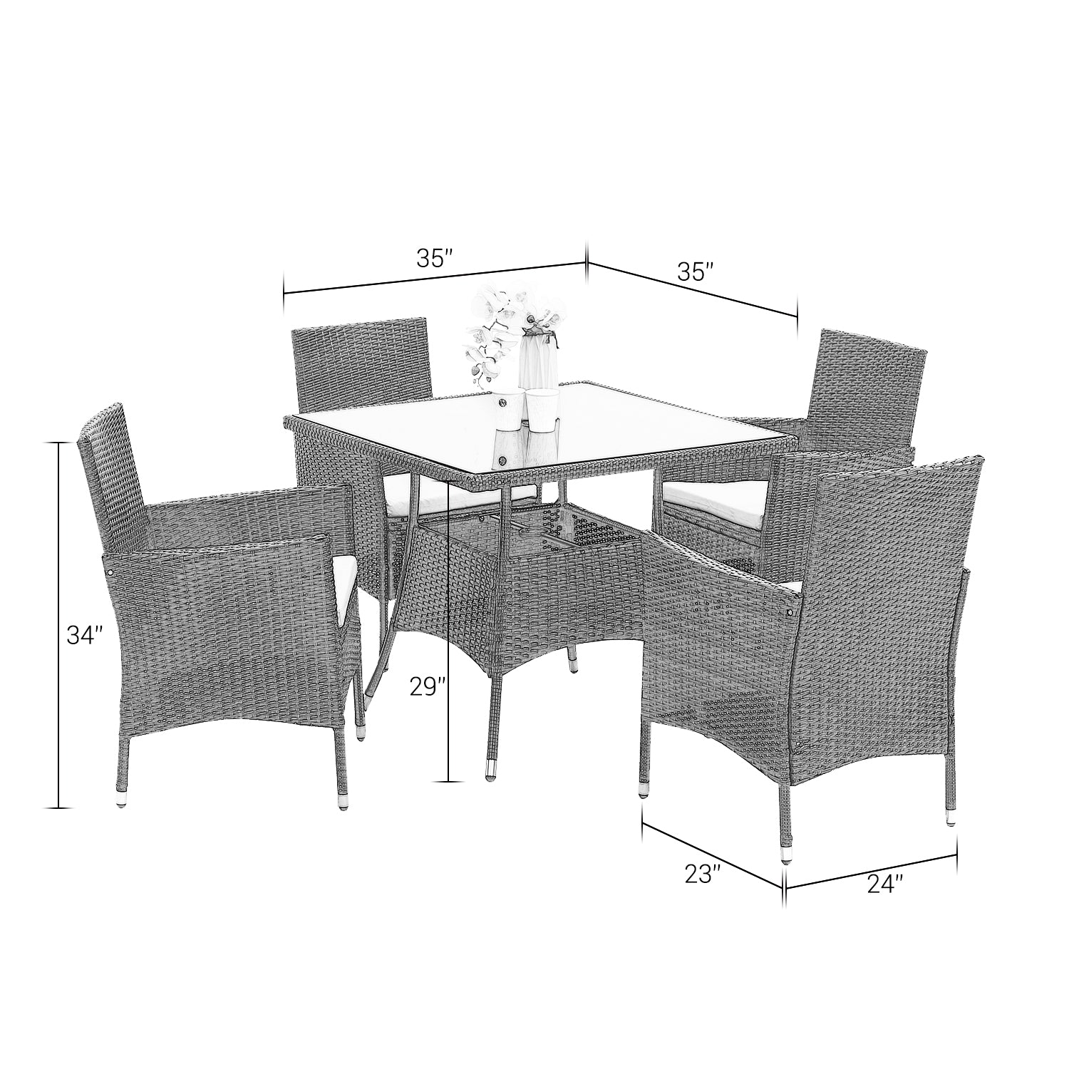 5 Pieces Pe Rattan Wicker And Metal Patio Dining Set With Beige Cushions Beige Wicker