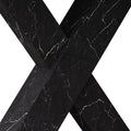 Modern Square Dining Table, Stretchable, Printed White Marble Table Top Mdf Black X Shape Table Leg With Metal Base White Black Mdf Steel