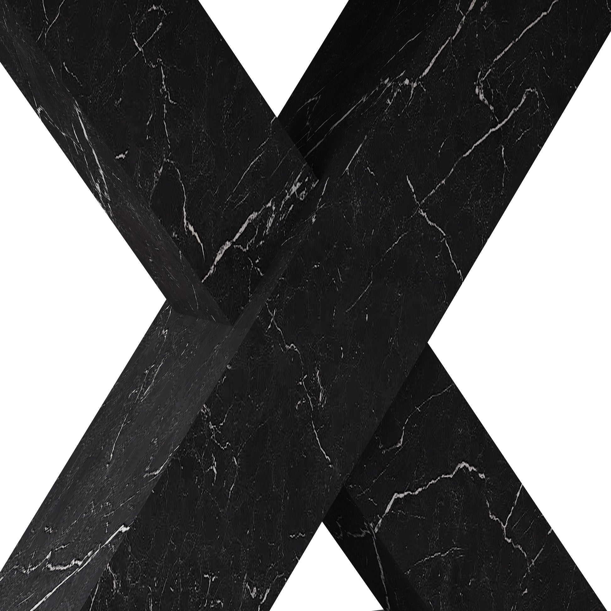 Modern Square Dining Table, Stretchable, Printed White Marble Table Top Mdf Black X Shape Table Leg With Metal Base White Black Mdf Steel