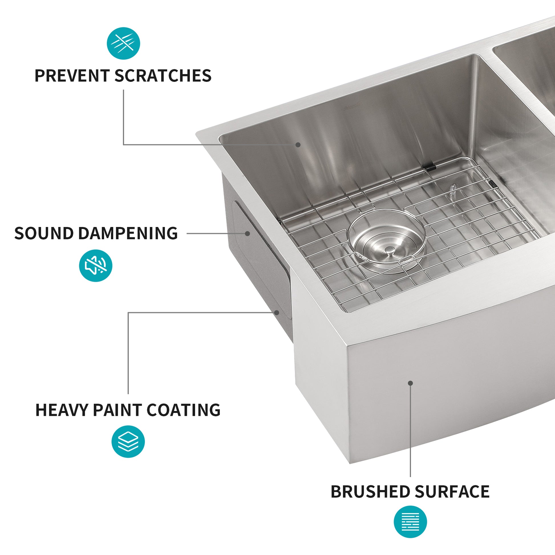 Double Bowl 60 40 Farmhouse Sink 33"X21"X10" Stainless Steel Apron Front Kitchen Sink 16 Gauge With Two 10" Deep Basin Brushed Nickel Stainless Steel