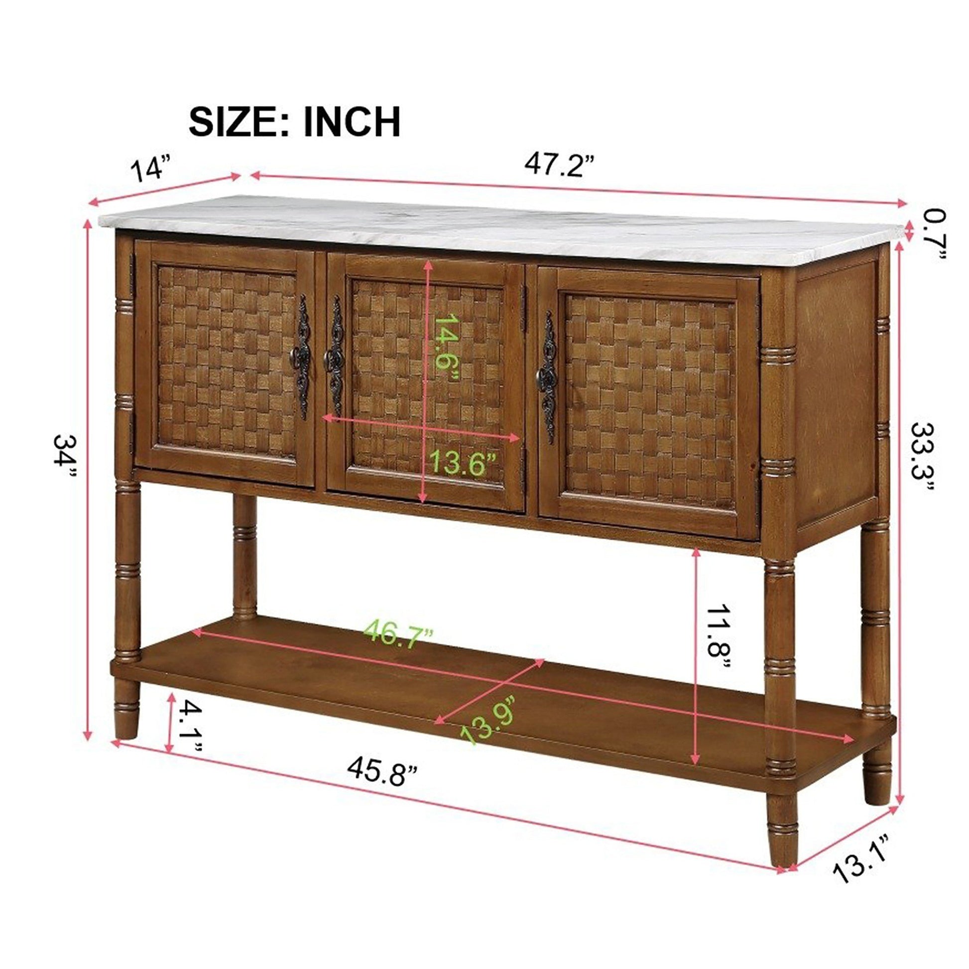 Entryway Table With Artificial Stone Look Tabletop47'' Farmhouse & Modern Console Table With Storage, Rustic Sofa Table With Open Shelf For Entry Way, Hallway, Living Room, Oak Oak Pine