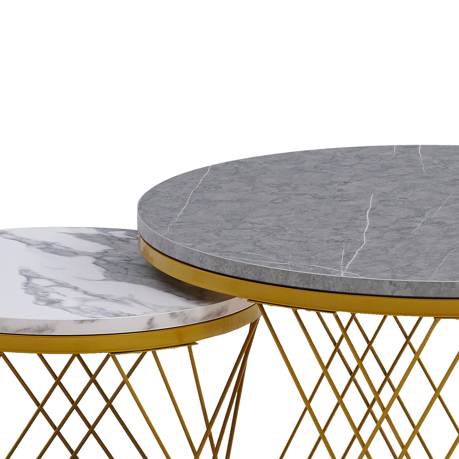 Modern Minimalist Nesting Coffee Table For Living Room Wooden Top And Metal Legs White Gray Metal & Wood